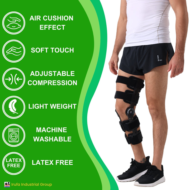 【KN-ROM-A11】Spacer Fabric Carbon Fiber ROM Knee Brace with Quick Release Buckle Straps